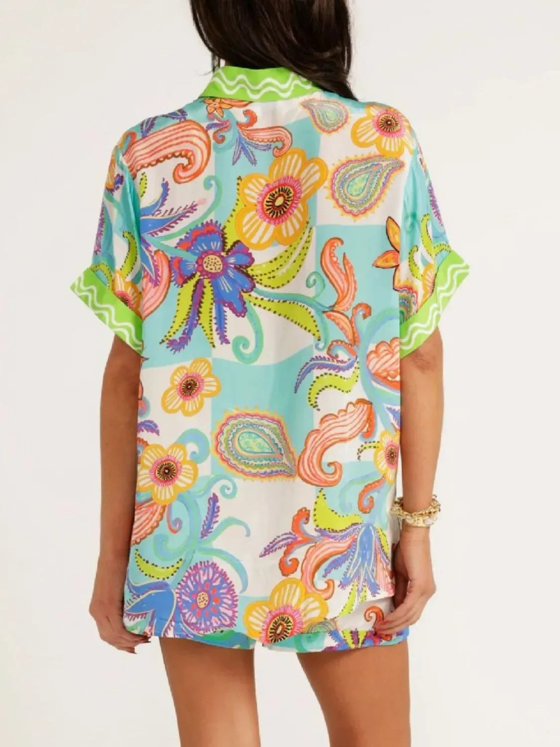 Abstract Button Up Shorts Set Bazaare Mart Button Up Half Sleeve Top and Shorts Set