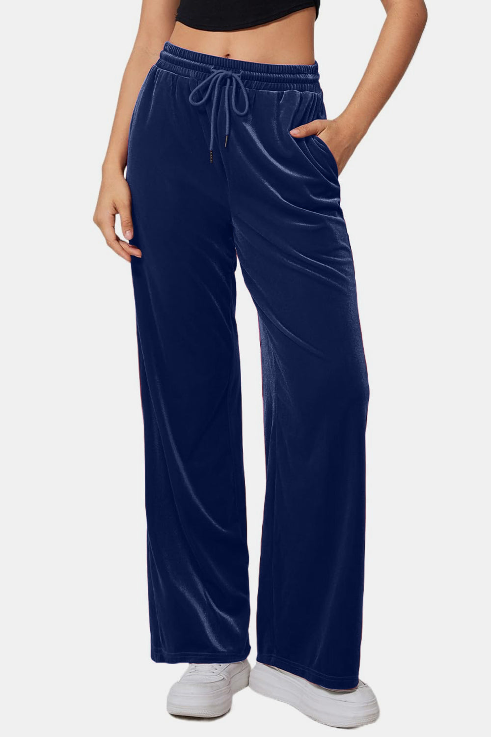 Velvet Drawstring Elastic Waist Pants