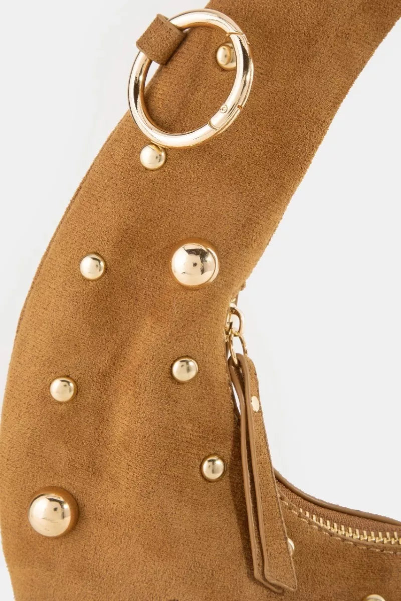 Fame Dome Studded Chrome Crescent Hand Bag Trendsi Handbag
