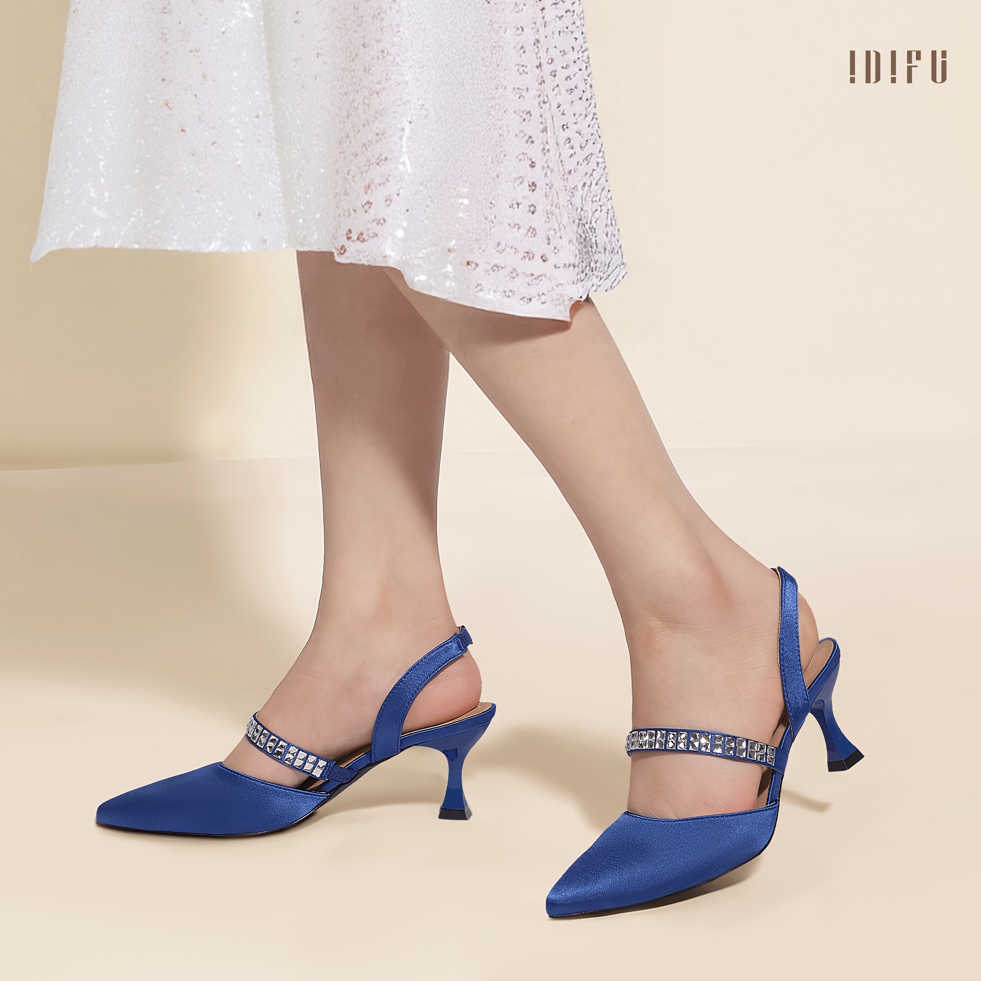 Elegant Rhinestone-Embellished Pointed Toe Half Heel Strappy Shoes