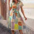 Abstract Geo Short Sleeve Casual Dress Colored Bazaare Mart Boho Abstract Print Dress