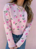 Pink Rose Drop Shoulder Cropped Sweater Delicacy Bazaare Mart Floral Drop Shoulder Cropped Sweater