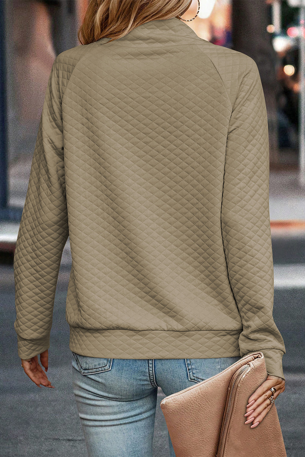Solid Half Zipper Quilted Pullover Sweatshirt