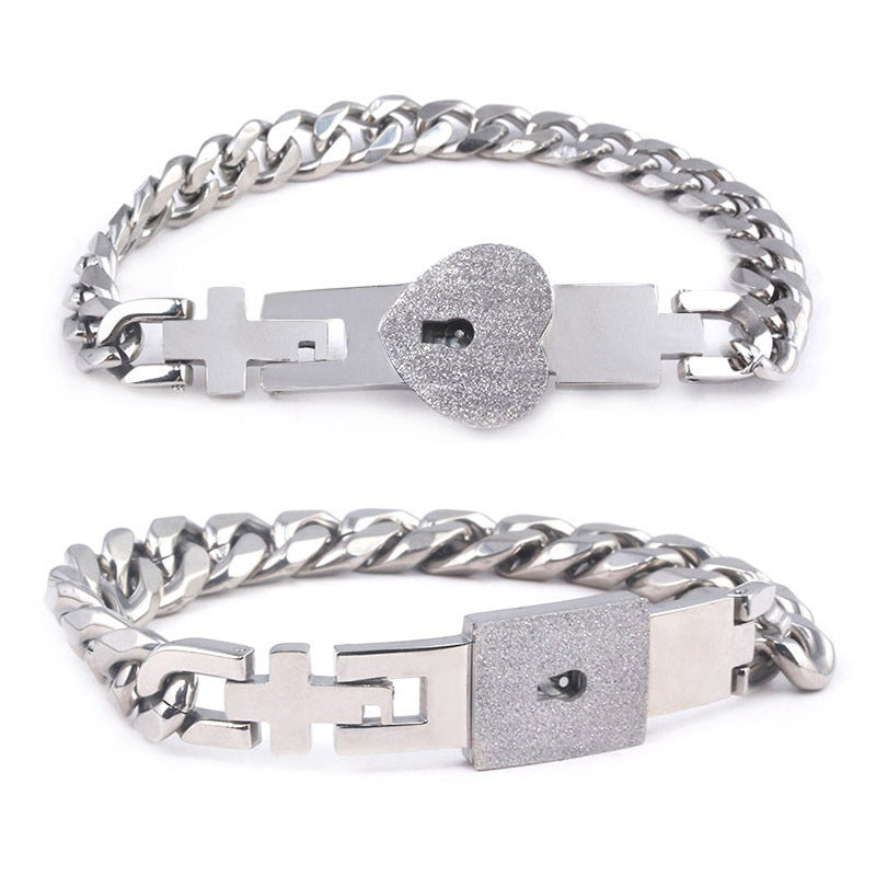 Couple's Love Lock Bracelet & Key Necklace Set