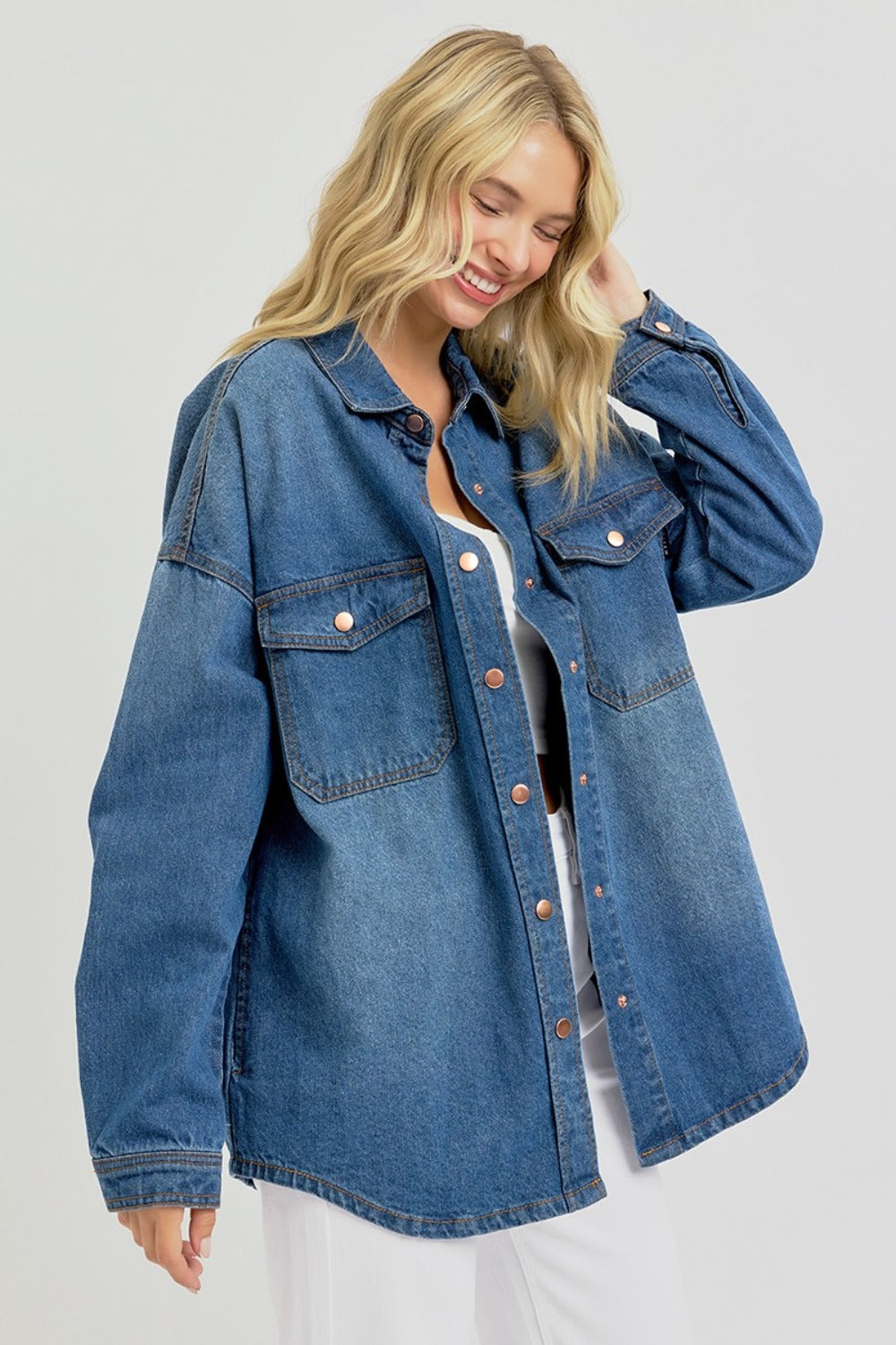 Snap Long Sleeve Denim Shacket