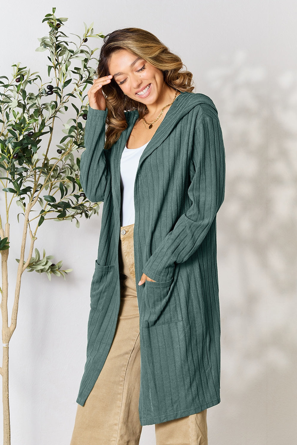 Plus Size Long Hooded Sweater Cardigan