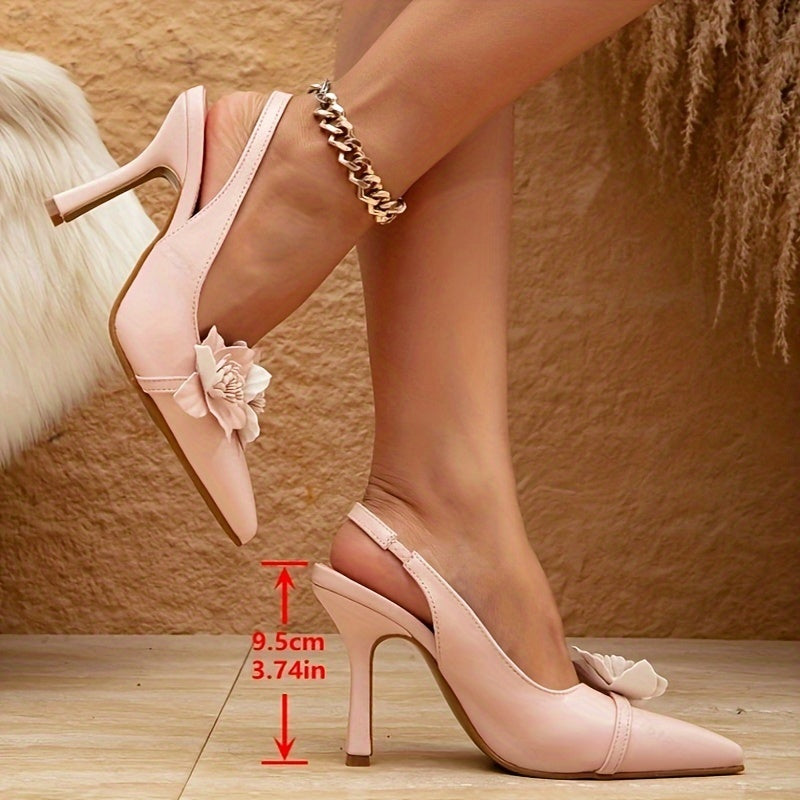 Petal Pink Pointed Toe Floral Slingback Pumps