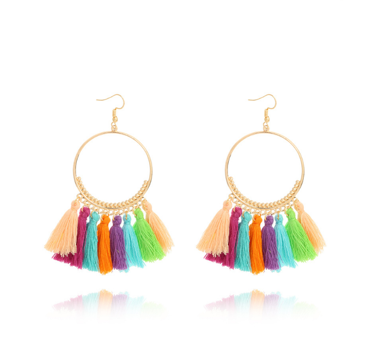 Big Round Fringe Drop Earrings - Bazaare Mart