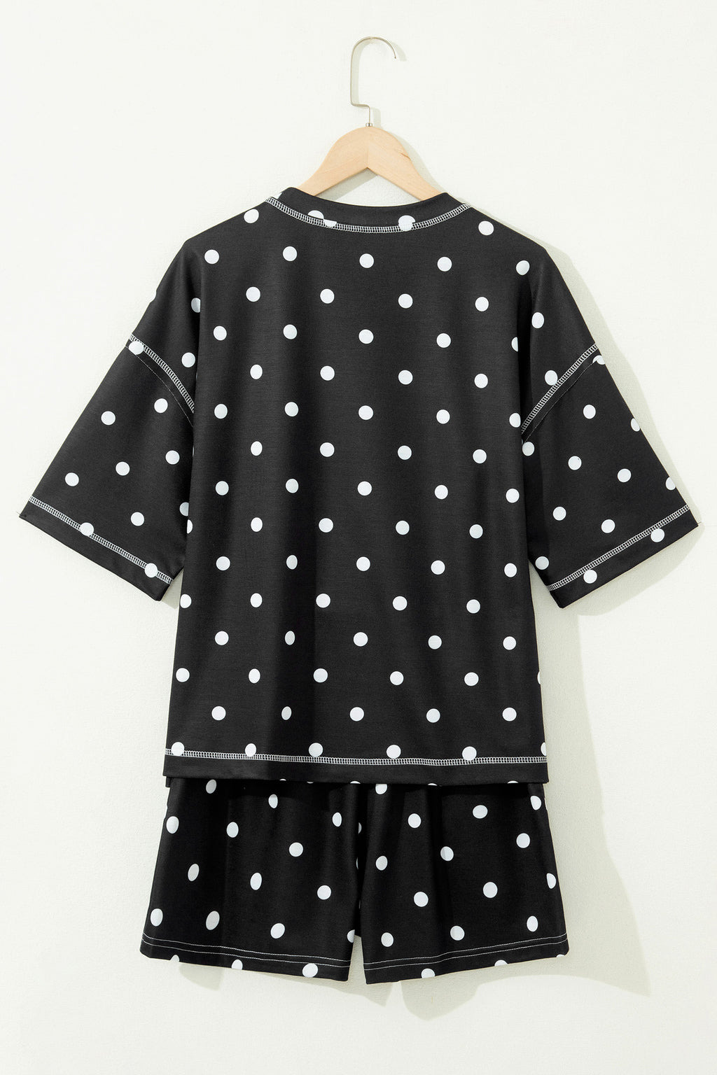 Women’s Polka Dot Shorts Set – Exposed Seam Tee & Drawstring Shorts Outfit Dear-Lover Dropshipping Two Piece Sets/Short Sets