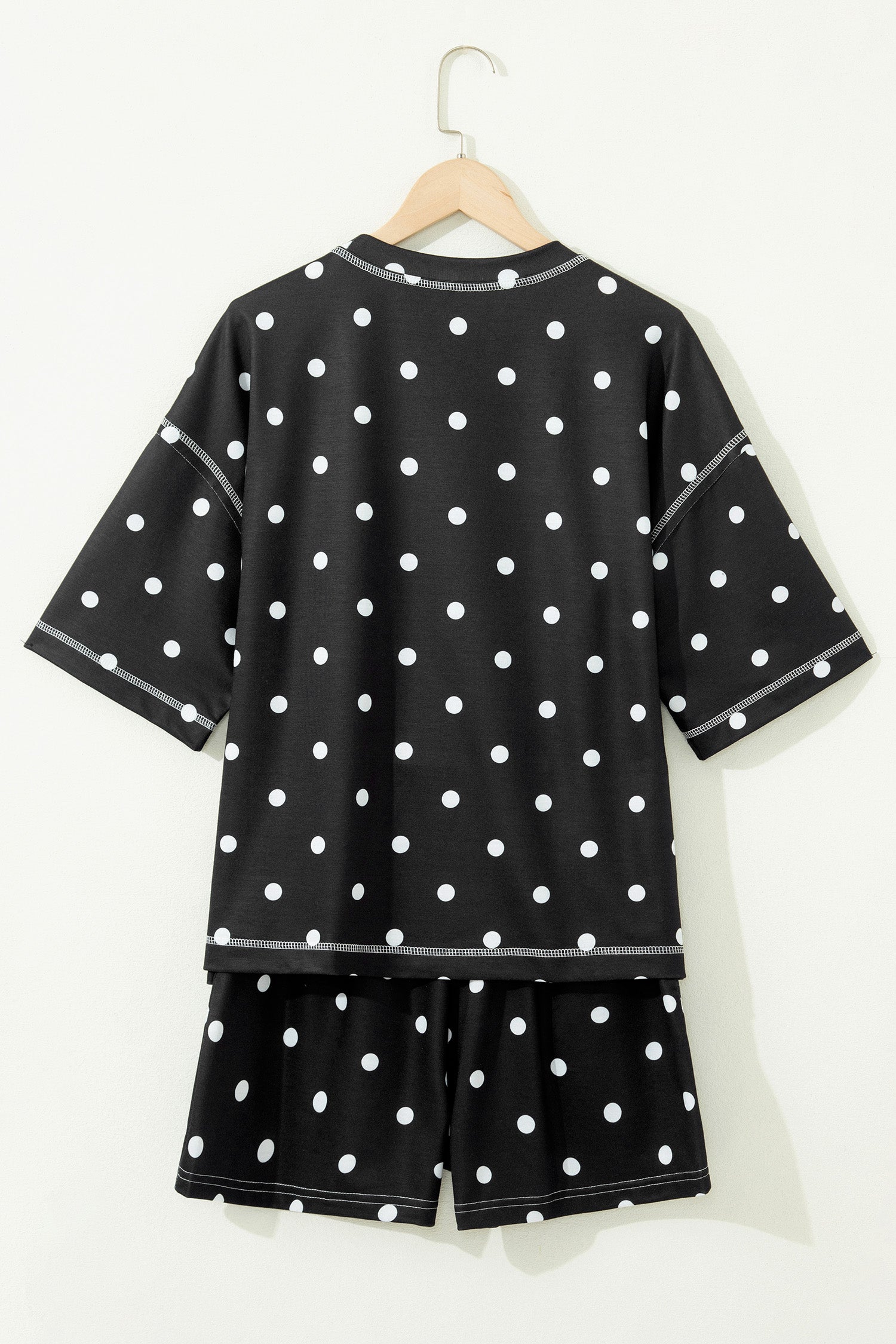 Women’s Polka Dot Shorts Set – Exposed Seam Tee & Drawstring Shorts Outfit Dear-Lover Dropshipping Two Piece Sets/Short Sets