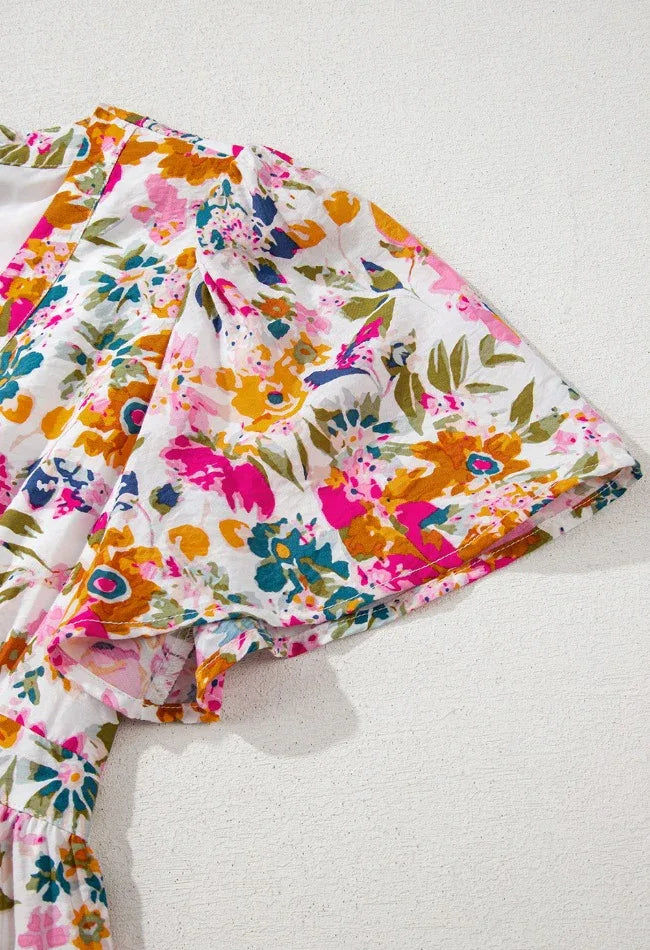 Floral Puff Sleeve Midi Dress with Pockets Bazaare Mart Floral Midi Dress