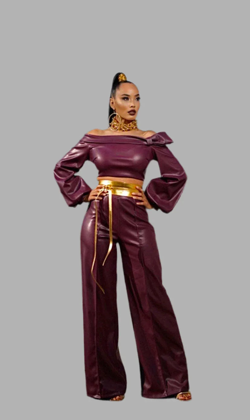 Purple PU Leather 2pc Suit Bazaare Mart Leather Pants Outfit