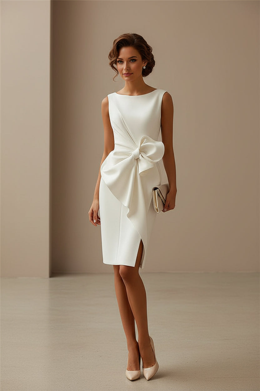 Elegant Slim Sleeveless Big Bow Dresses White CJ Dropshipping Sleeveless Pencil Dress