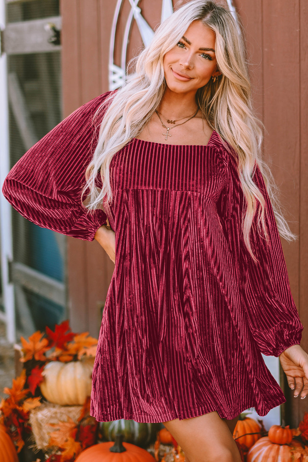 Pink Velvet Long Sleeve Peasant Top