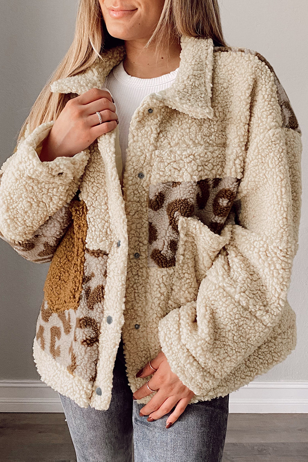 Beige Leopard Sherpa Jacket