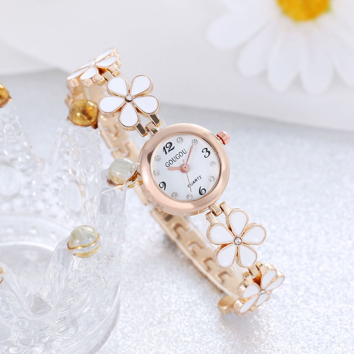 Ladies Flower Quartz Watch Bracelet Set