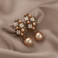 French Style Drop Pearl Flower Earrings Champagne Gold 1 Pair Bazaare Mart French Flower Earrings
