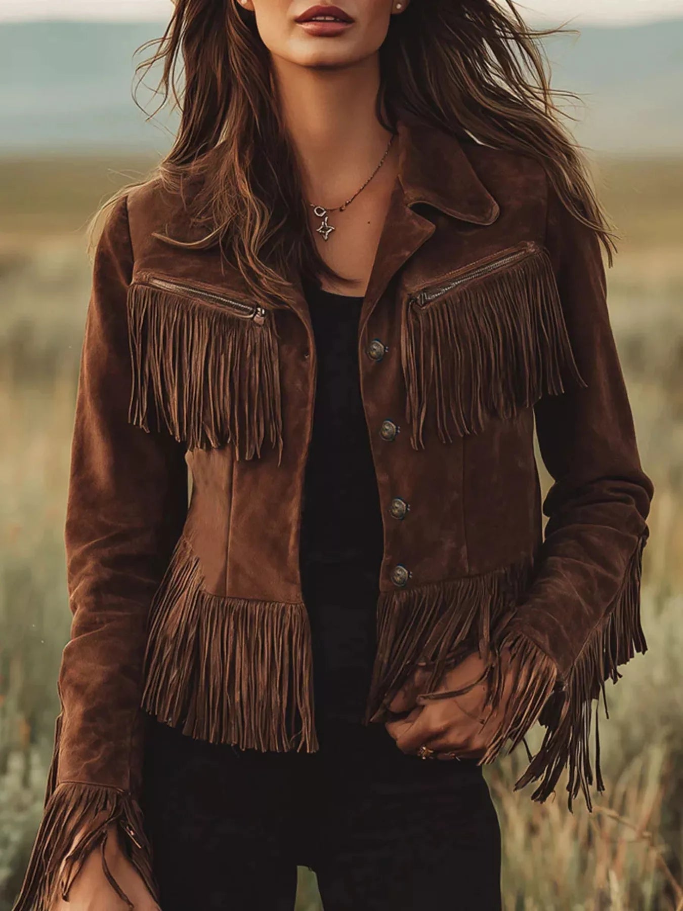 Suede Fringe Button Up Jacket Brown Bazaare Mart Suede Fringe Button Up Jacket