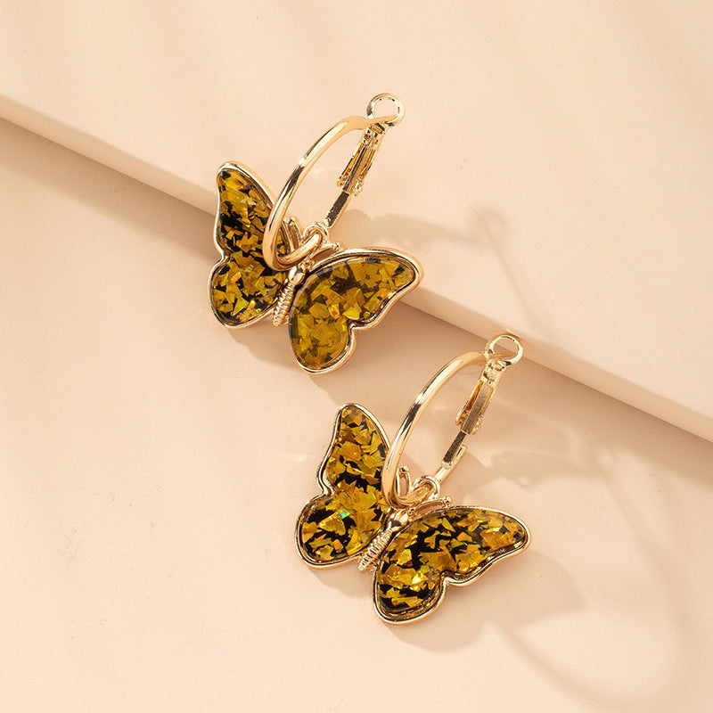 Colorful Drop Butterfly Hoop Earrings