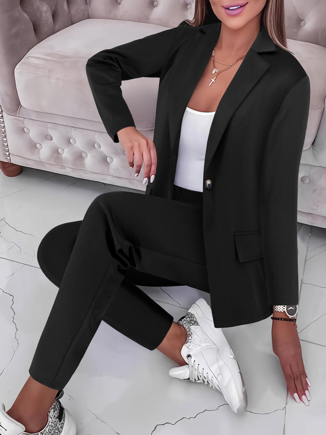 Black Pants Suit with Contrast Top