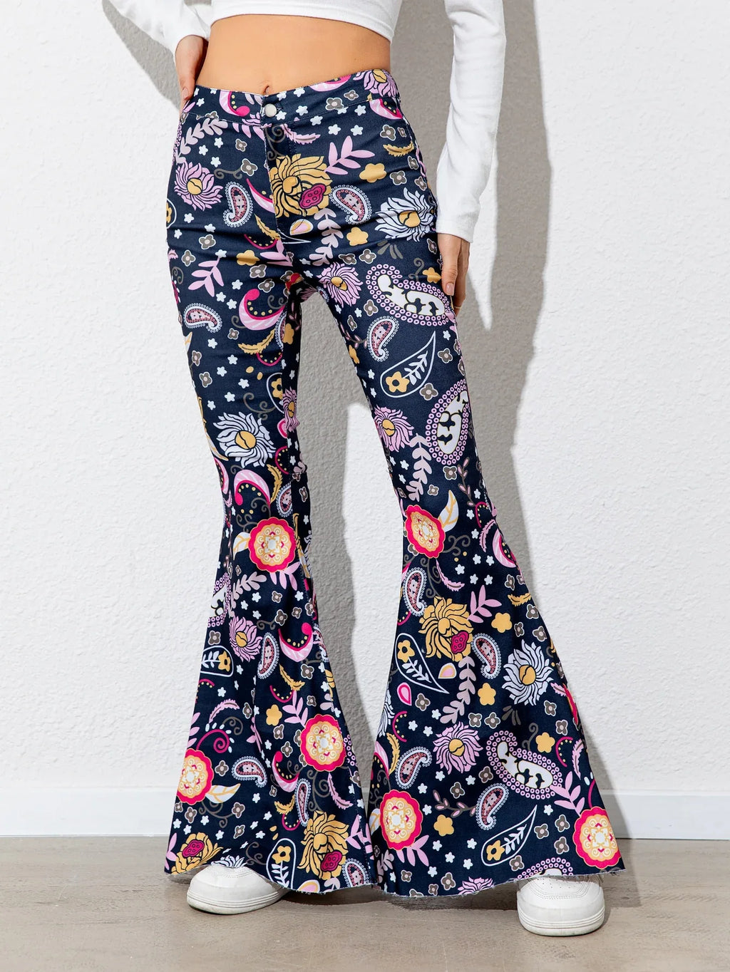 Printed High Waist Flare Leg Pants Floral Bazarre Mart Flare Leg Pants