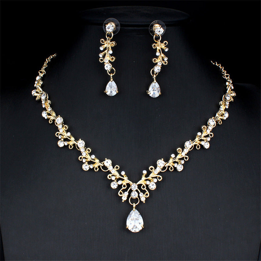 Floral Rhinestone Necklace Earring Sets
