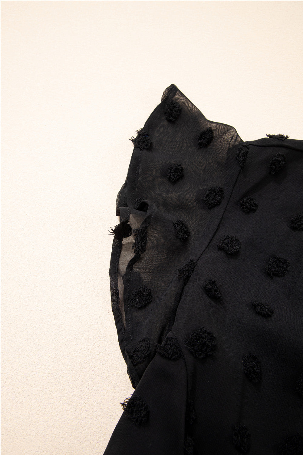 Black Dotty Textured Notched Neck Cap Sleeve Dress