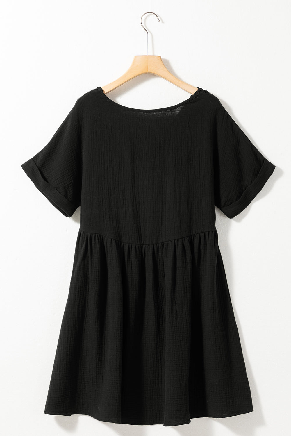 Black Short Sleeve V Neck Mini Dress