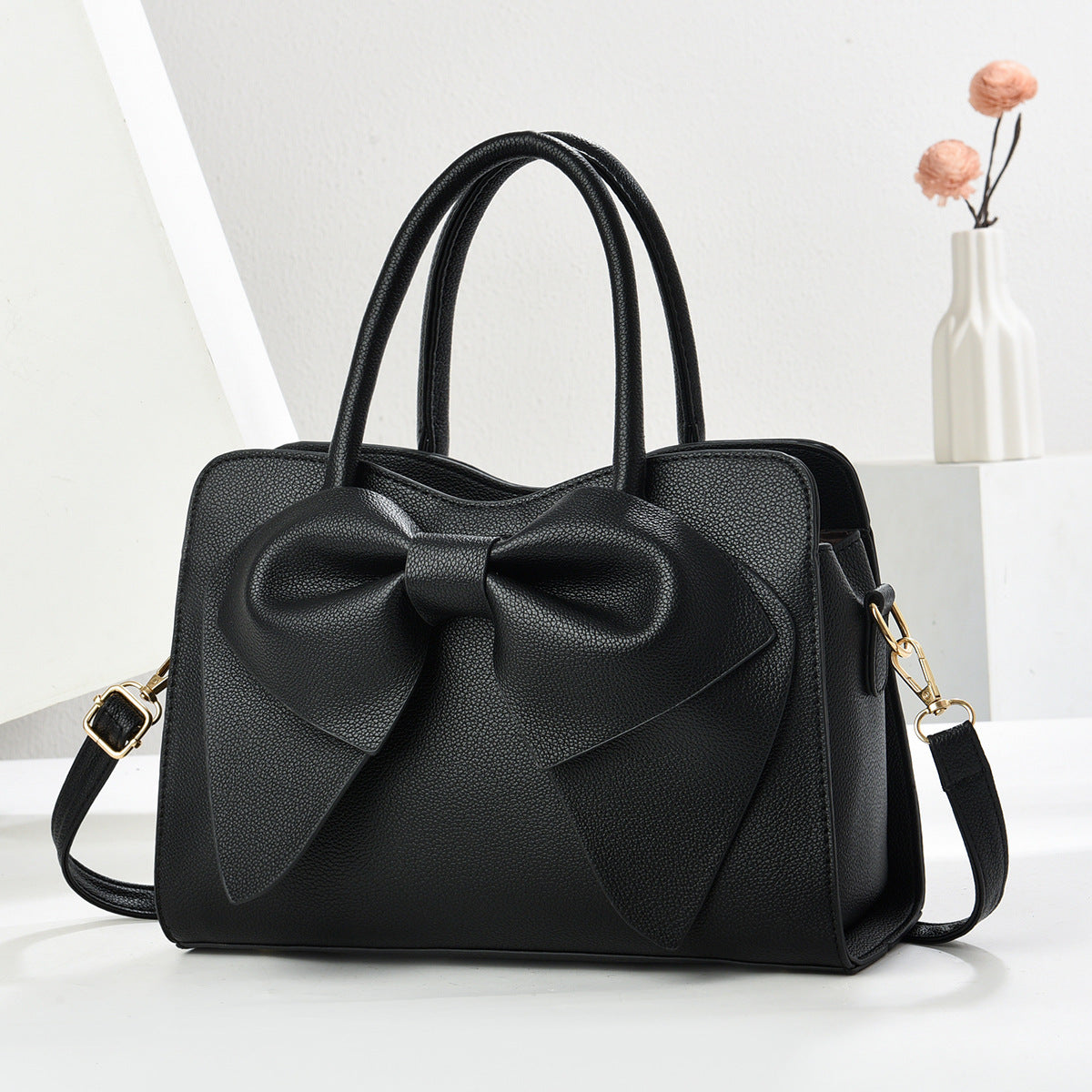 Cute Bow Shoulder Handbag – Women’s PU Leather Crossbody Purse Black 30x10x20 CJ Dropshipping Bow Handbag