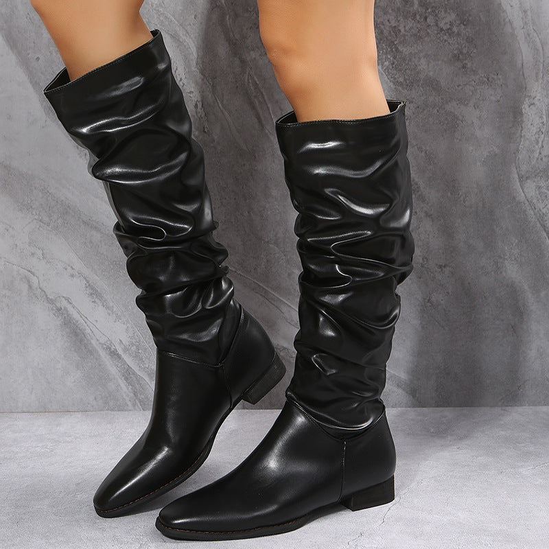 Classic PU Leather Knee Boots