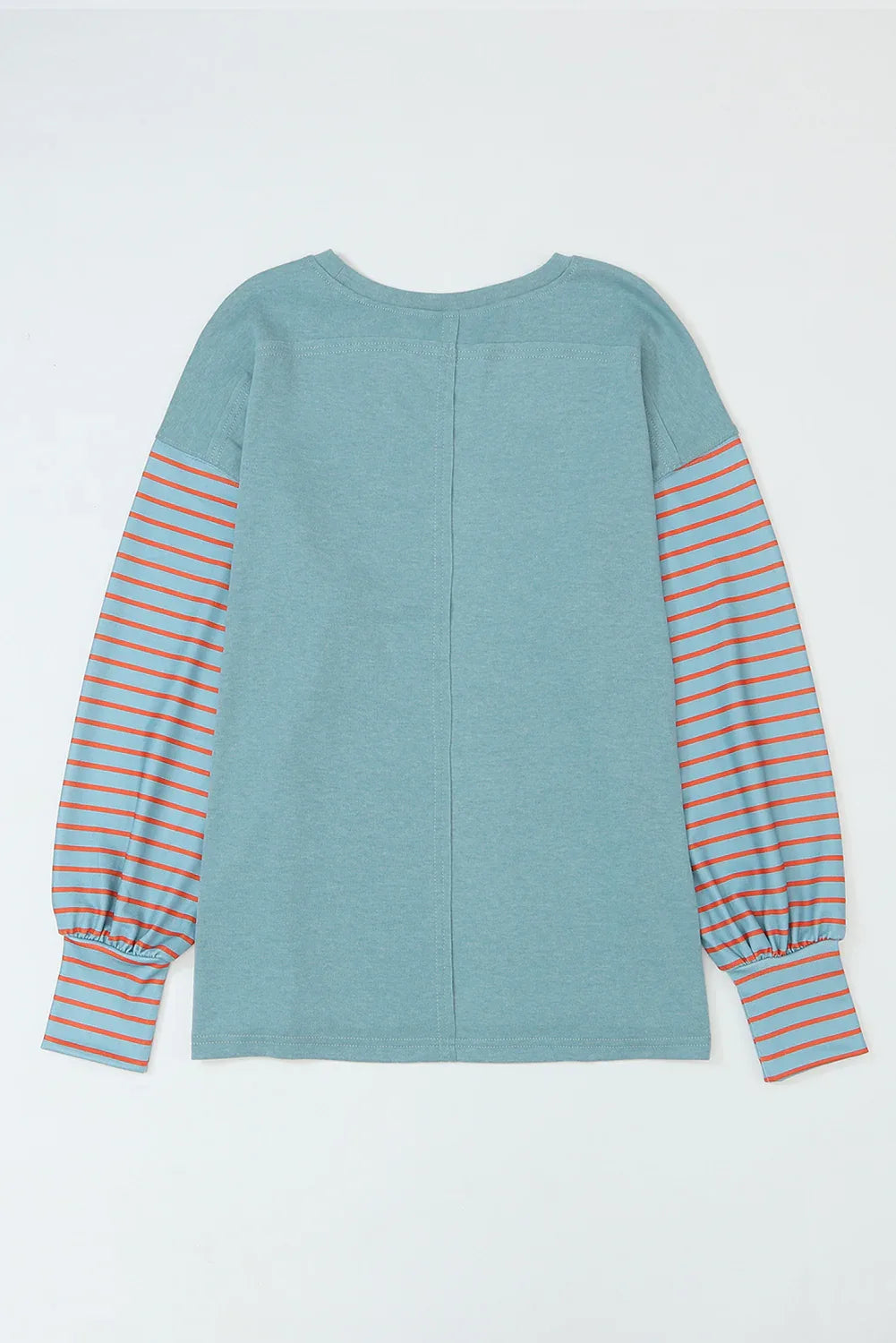 Blue Colorblock Striped Bishop Sleeve Top Shewin Long Sleeve Tops