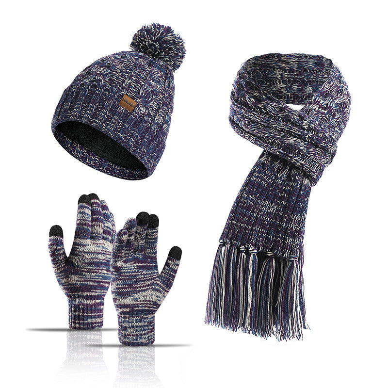 Printed Three-piece Hat Thick Scarf Touch Screen Gloves