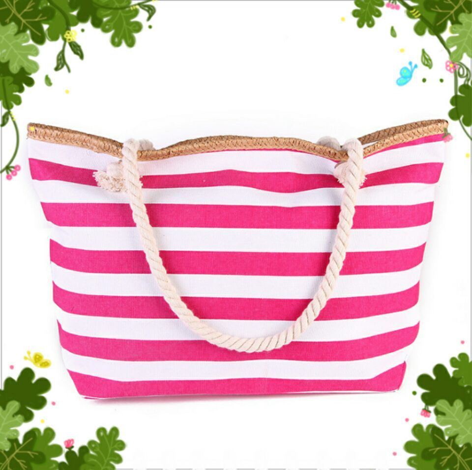 Pink Striped Beach Bag