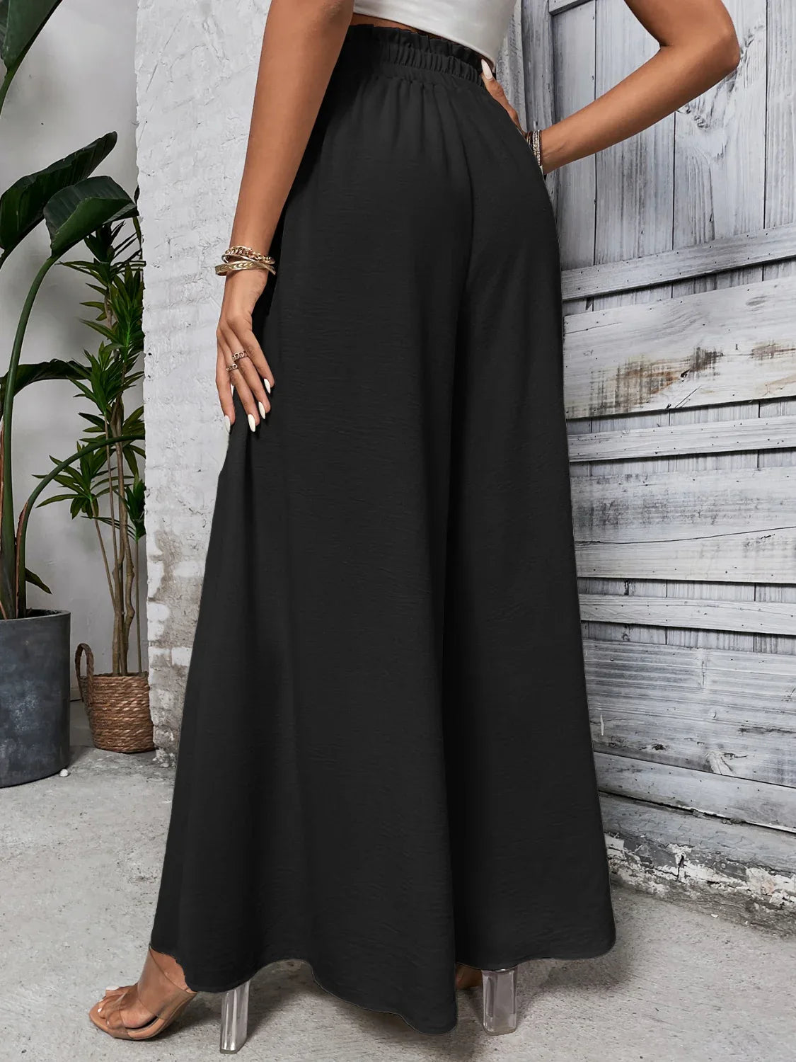 Tied High Waist Wide Leg Pants Black Bazaare Mart Extra Wide Leg Pants