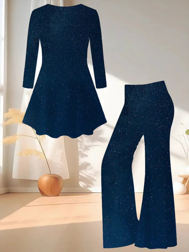 Navy Blue Glitter Two-Piece Pants Set Bazaare Mart 2pc Pants Set