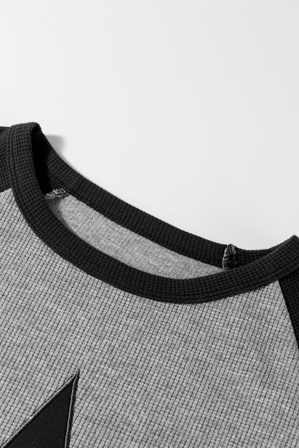 Grey Waffle Knit Colorblock Star Raglan Top