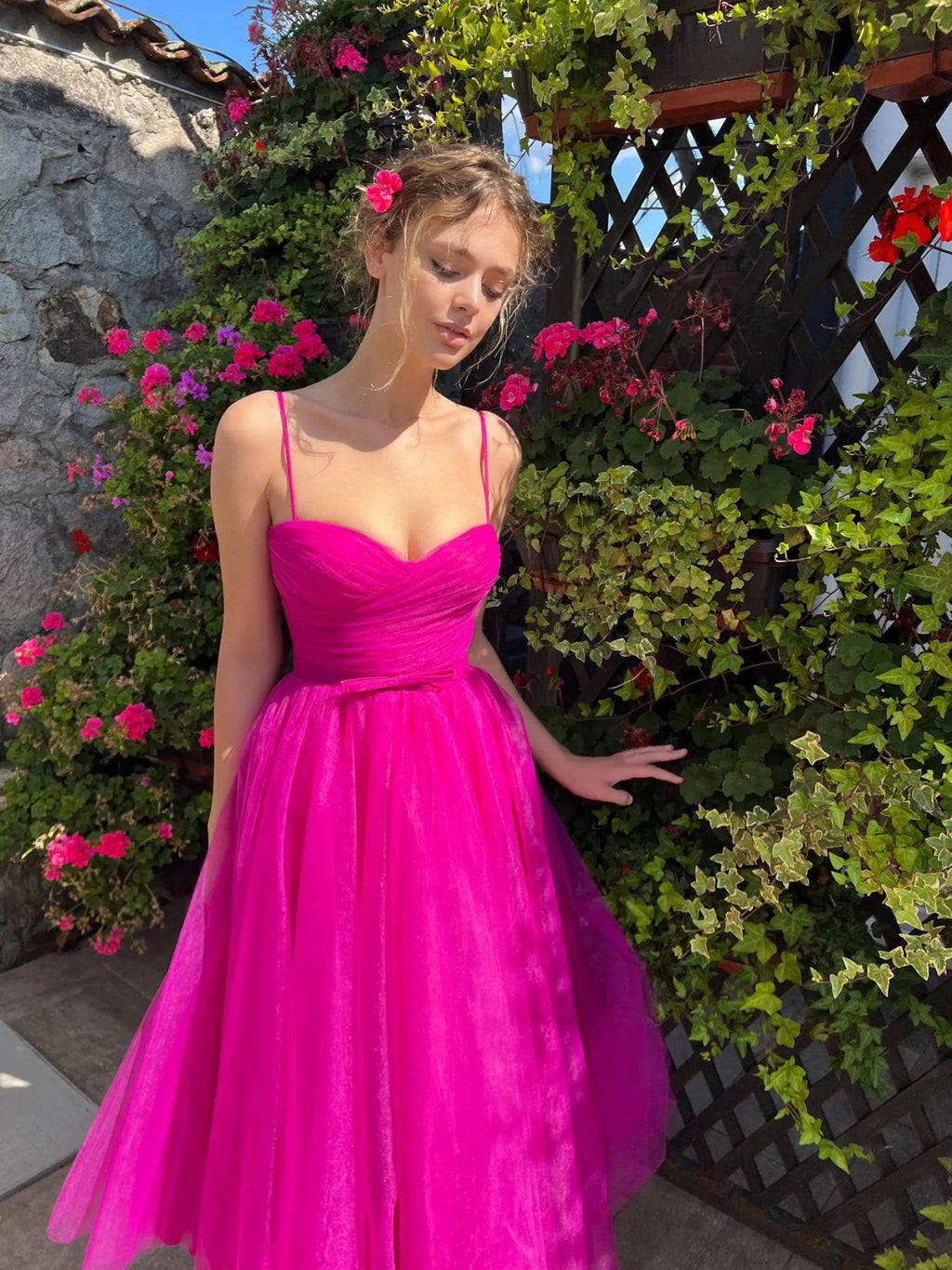 Strappy Magenta Ballerina Midi Dress CJ Dropshipping Formal Midi Dress