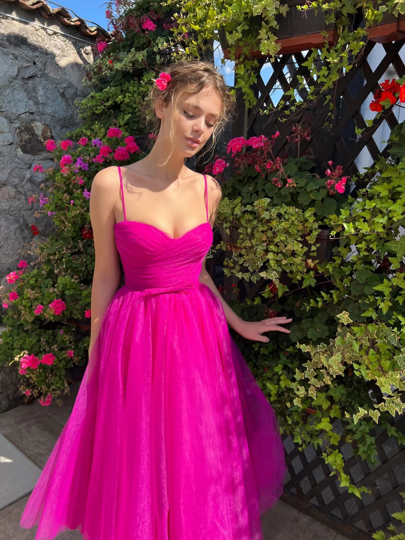 Strappy Magenta Ballerina Midi Dress CJ Dropshipping Formal Midi Dress