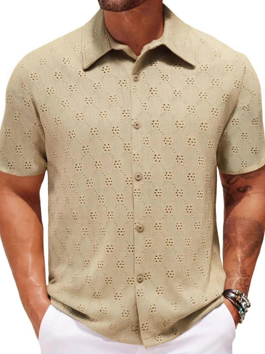 Men's Plus Size Button Down Short Sleeve Shirt Khaki Bazaare Mart Men's Plus Size Button Down Short Sleeve Shirt