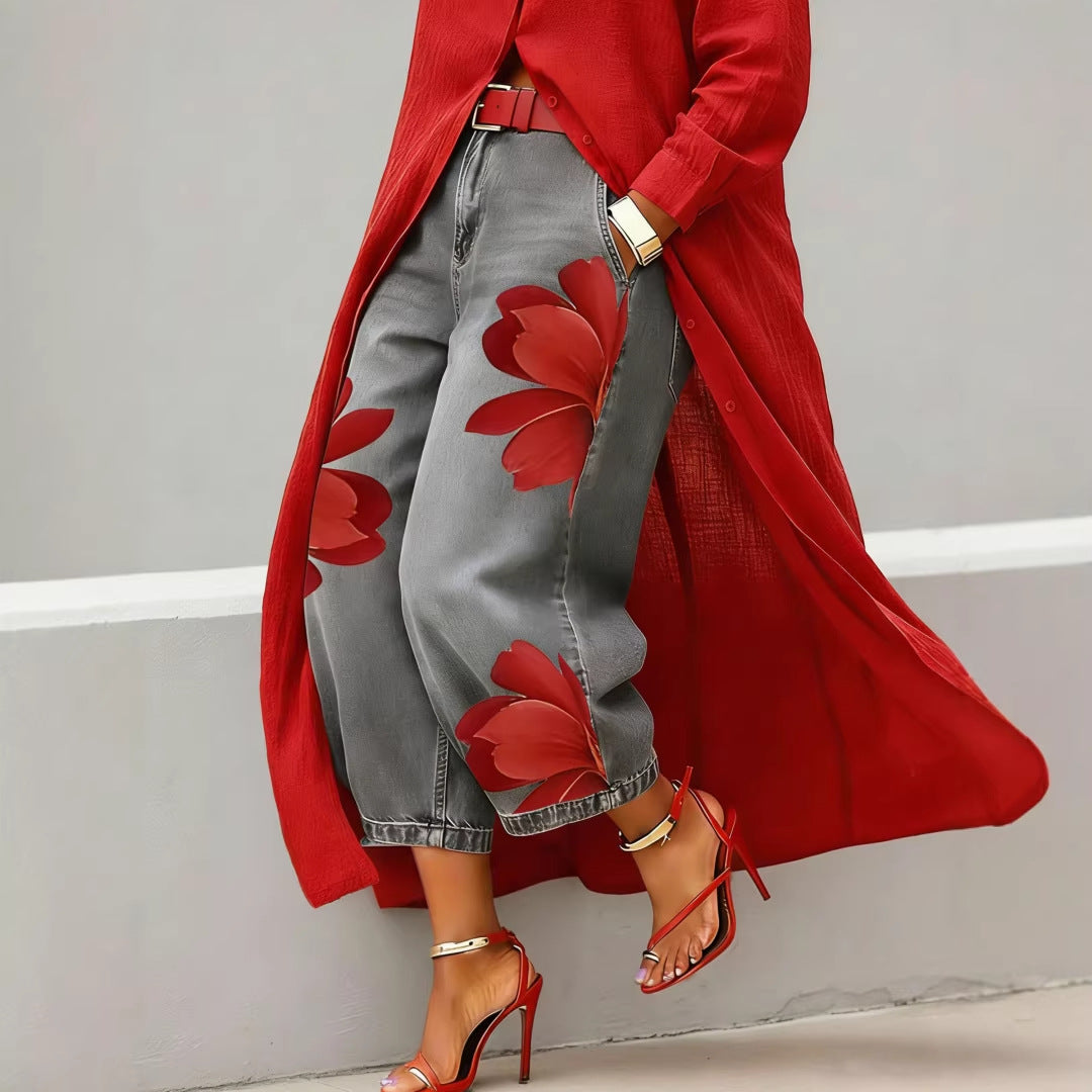 Women’s Loose Wide-Leg Printed Trousers – Comfortable Elegant Casual Pants CJ Dropshipping Wide Leg Painted Floral Jeans