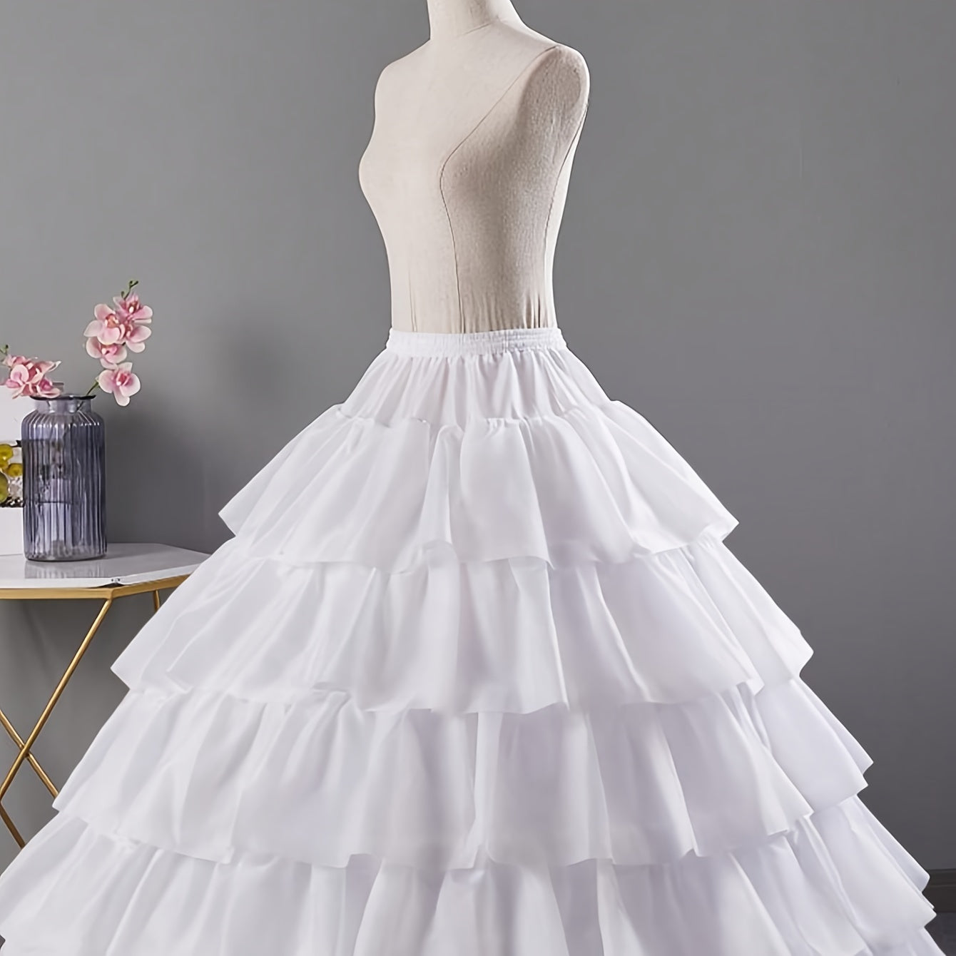 White Ruffled Tiered Five-Layer Flanged Petticoat