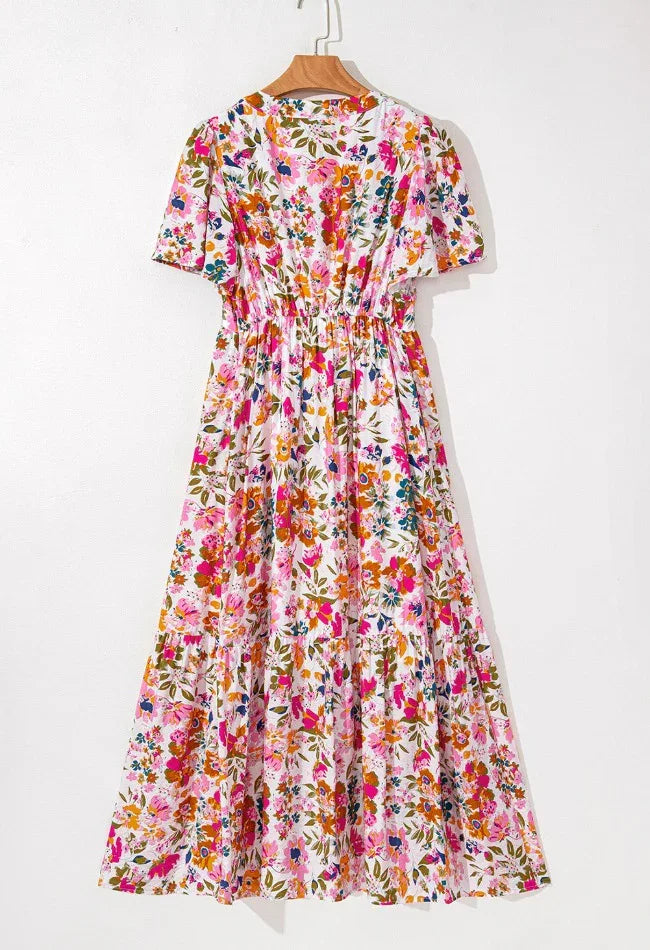 Floral Puff Sleeve Midi Dress with Pockets Bazaare Mart Floral Midi Dress