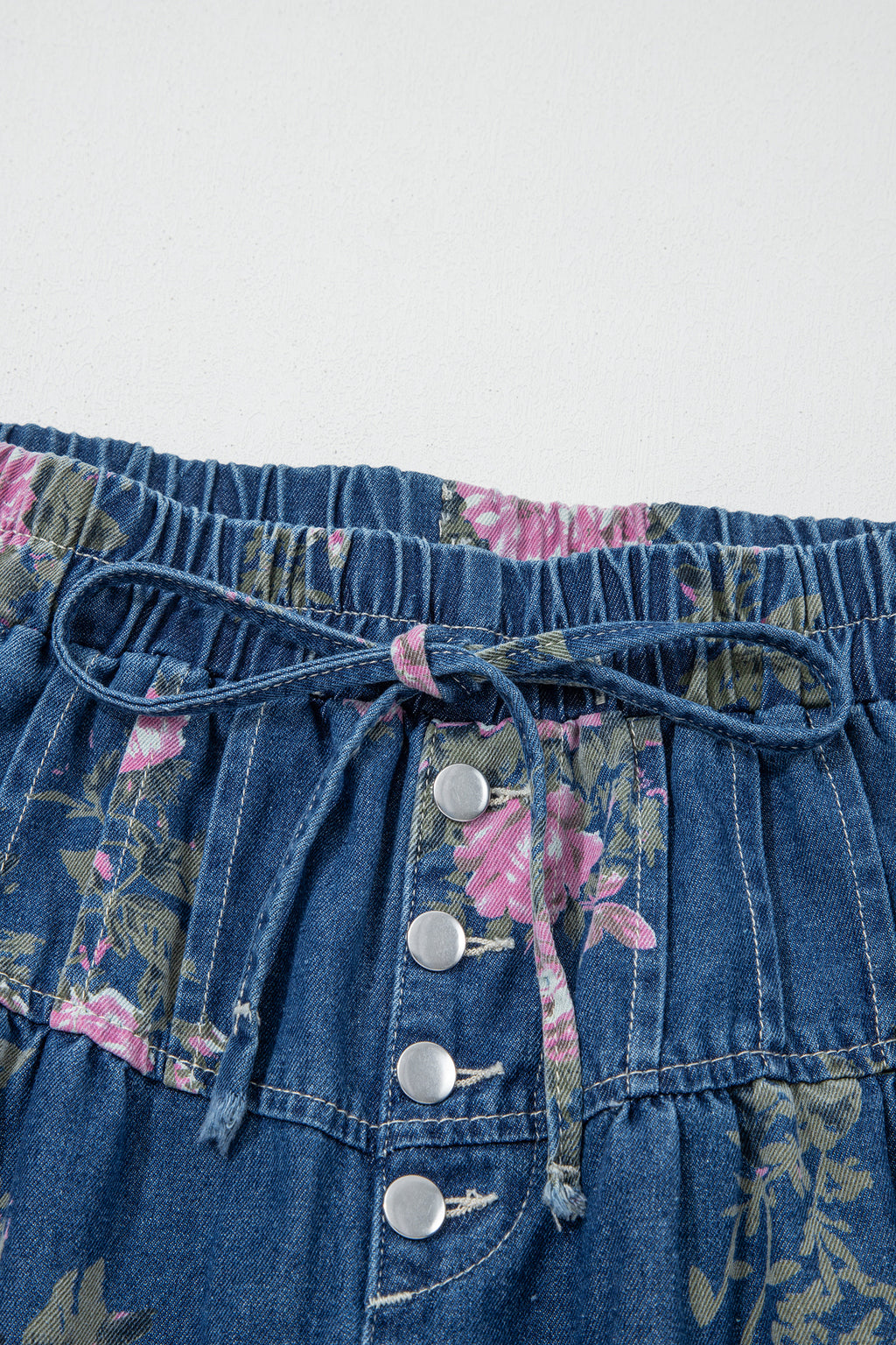 Women’s Retro Floral Print Wide Leg Jeans – High Waist Drawstring Denim Pants Dear-Lover Dropshipping Bottoms/Jeans