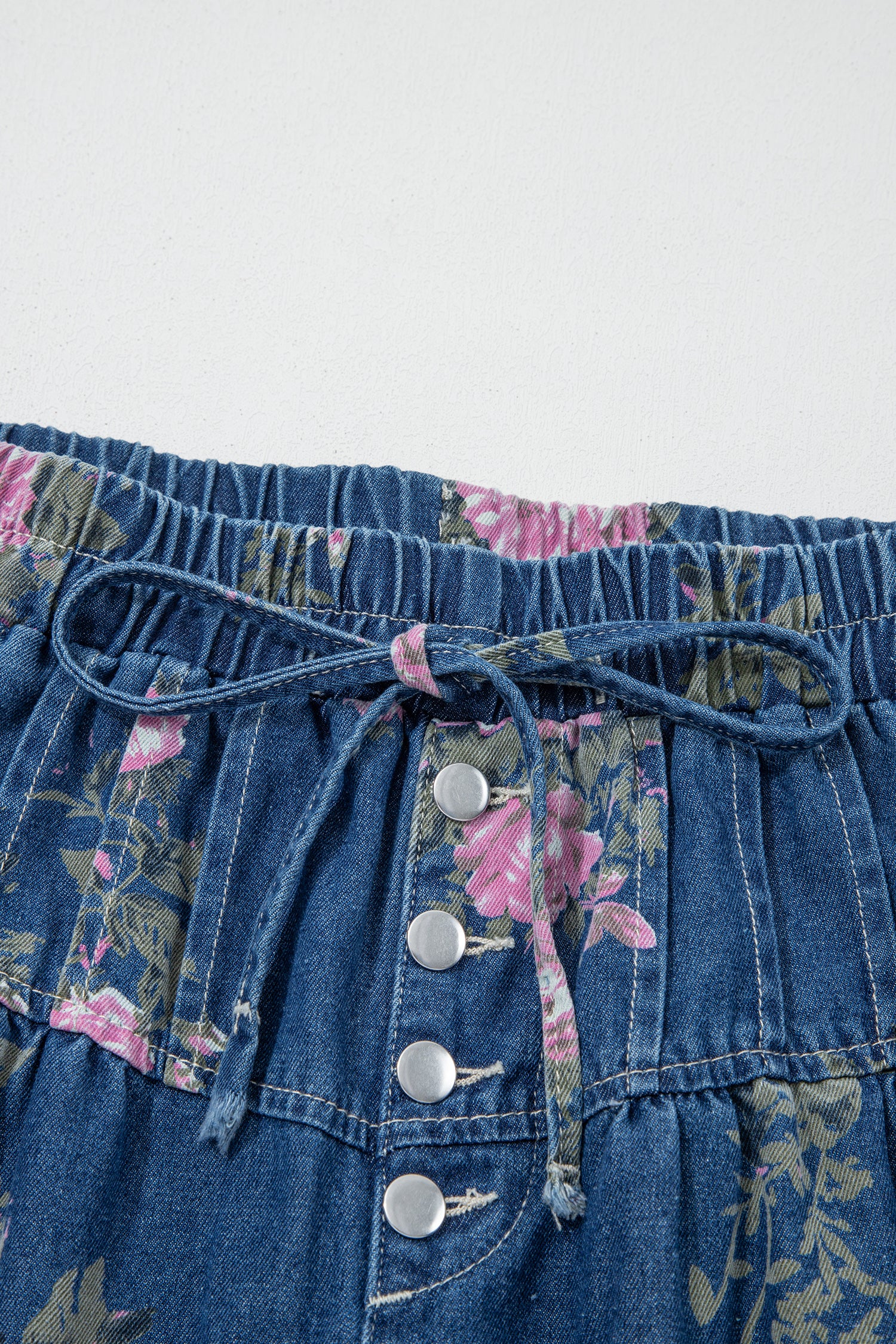 Women’s Retro Floral Print Wide Leg Jeans – High Waist Drawstring Denim Pants Dear-Lover Dropshipping Bottoms/Jeans
