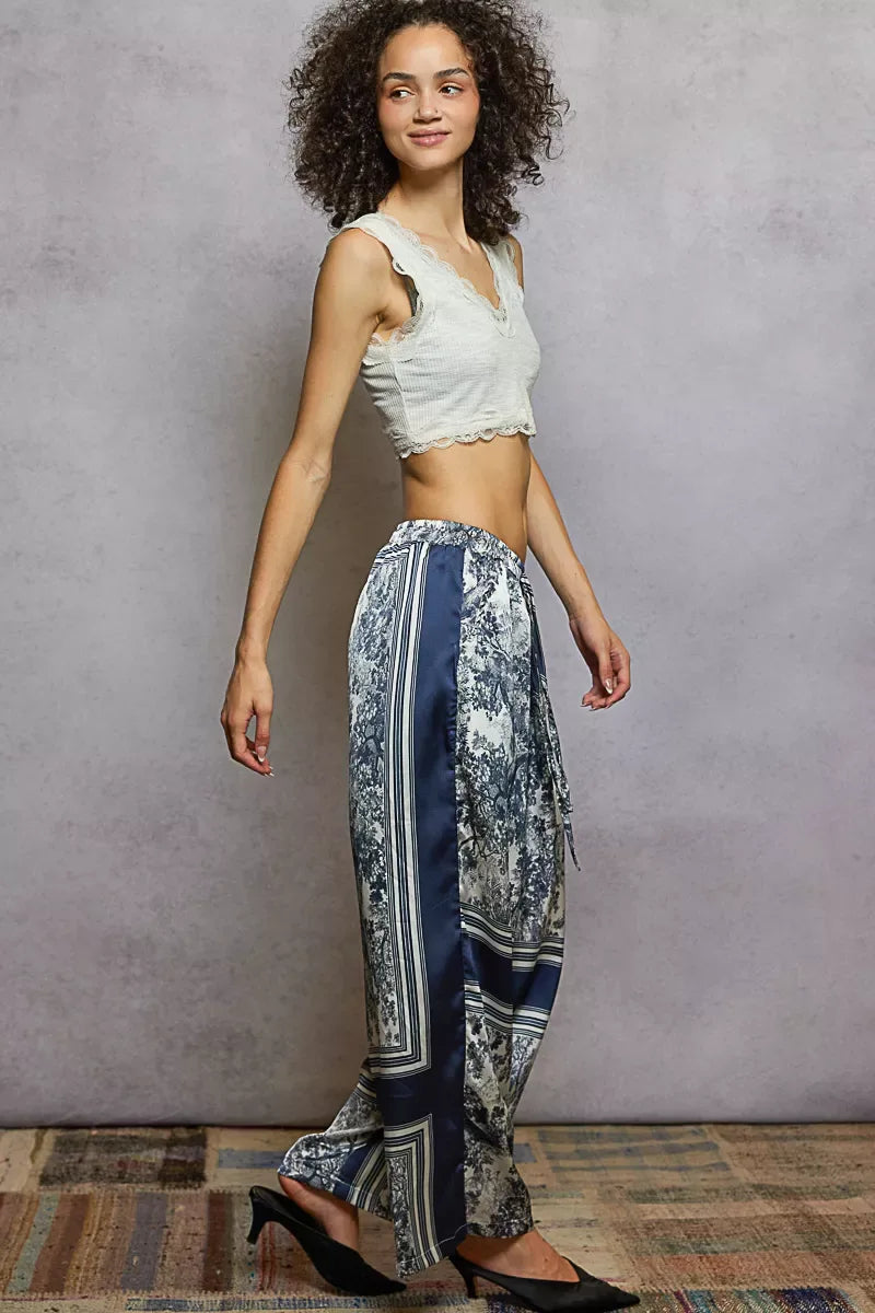 POL Floral Printed Woven Wide Leg Drawstring Pants Bazaare Mart POL Floral Printed Woven Wide Leg Drawstring Pants