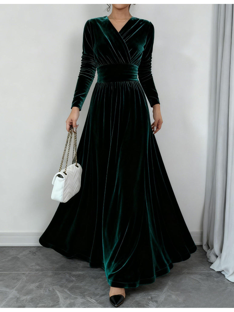 Green Velvet Evening Gown