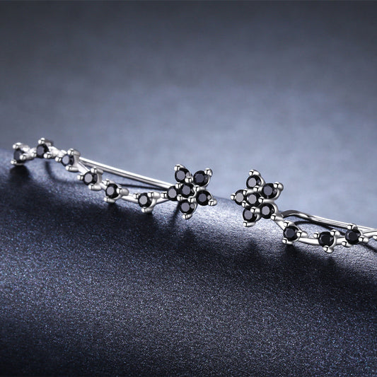 Long Black Floral Zircon Earrings