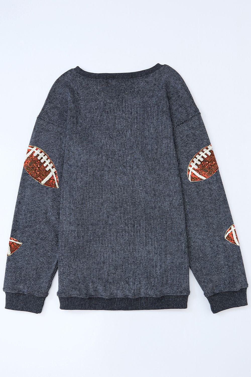 Sequin Football Patch Corduroy Sweatshirt Bazarre Mart Corduroy Long Sleeve Shirt