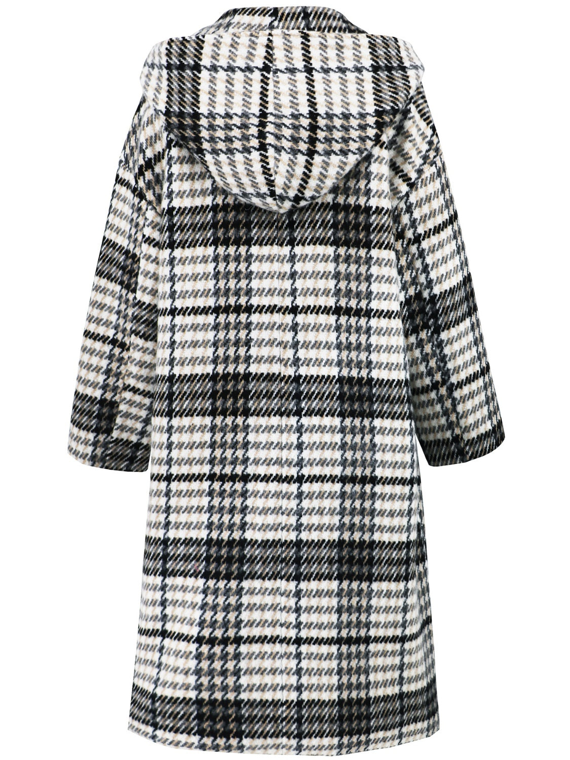 Plaid Double-Breasted Hooded Dress Coat