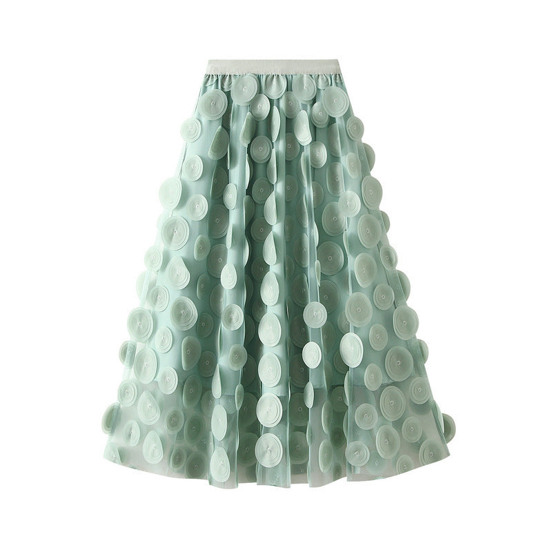 3D Mesh Dot Midi Skirt